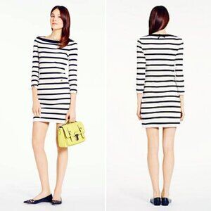 Kate Spade NY White Black Striped 3/4 Sleeve Dress